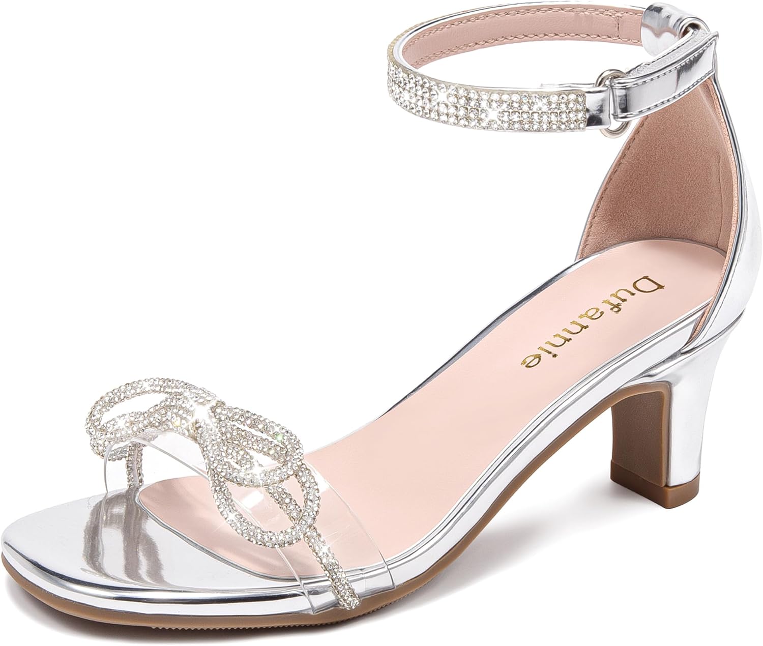 Dufannie Girls High Heels Sandals Girls Dress Shoes Rhinestone Open Toe Ankle Strap Kids Pumps Sandals Flower Wedding Church Party Dance for Little Big Kid