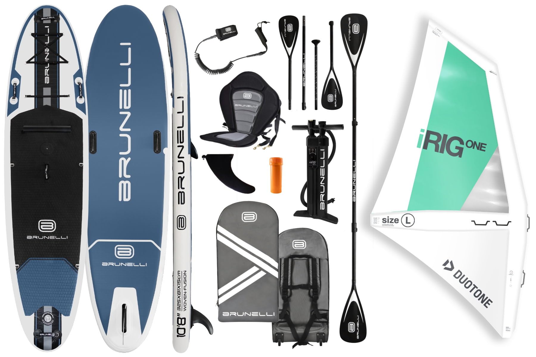 BRUNELLI 10.8 Windsurf Woven Double Layer iSUP Board inflable Stand Up Paddle iRIG L Surf Sail White Set
