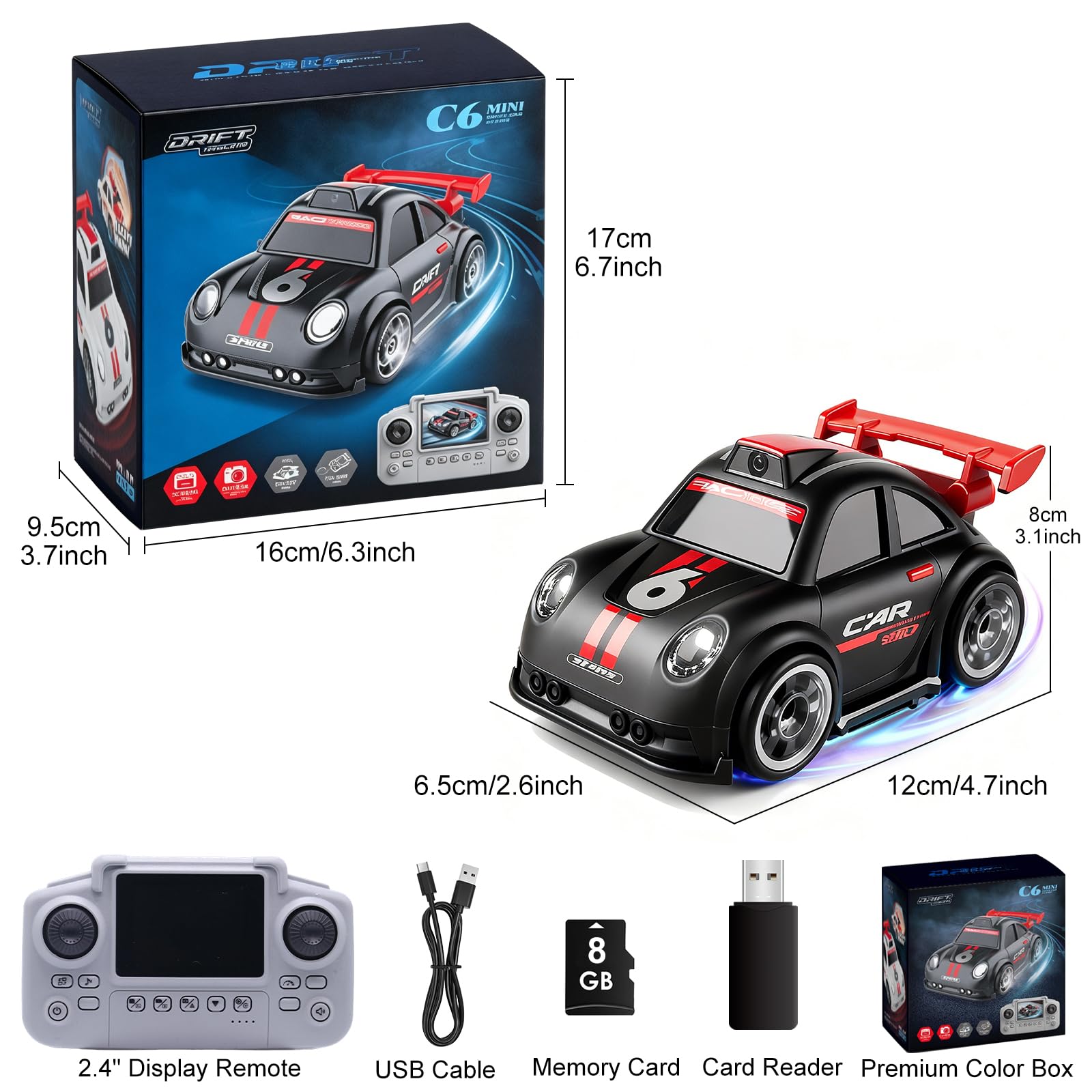 OBEST Coche Teledirigido con Cámara,Control Remoto Drift Auto de Pantalla 2,4 Pulgadas, Transmisión WiFi, RC Fotografía Juguete con Lector de Tarjetas de Memoria, para Adultos y Niños