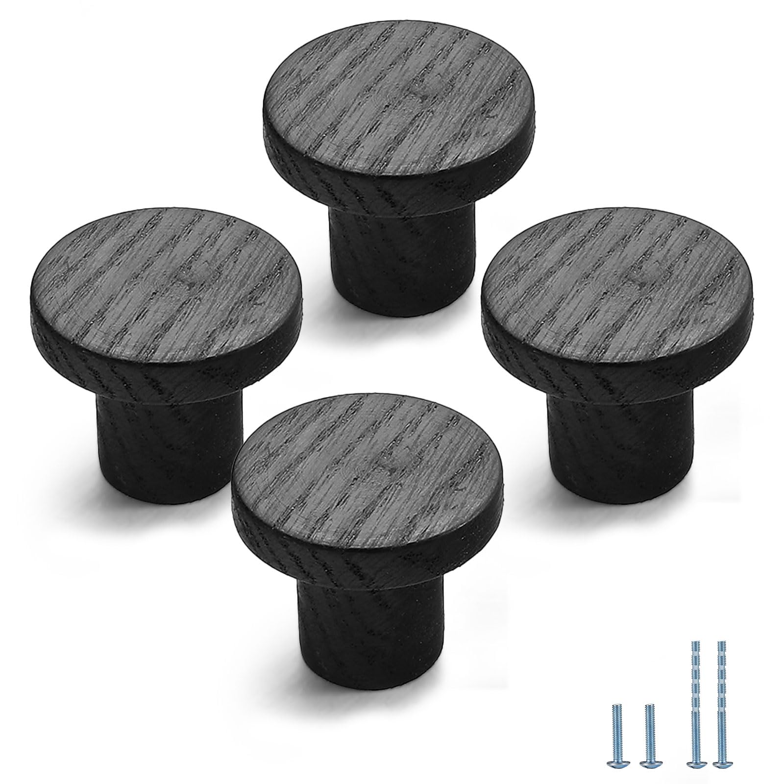 Evionlin 8 pcs Black Oak Round Chinese-Style Cabinet Door Handles Cabinet Drawer Pulls Single-Hole Wardrobe Knobs Wooden Door