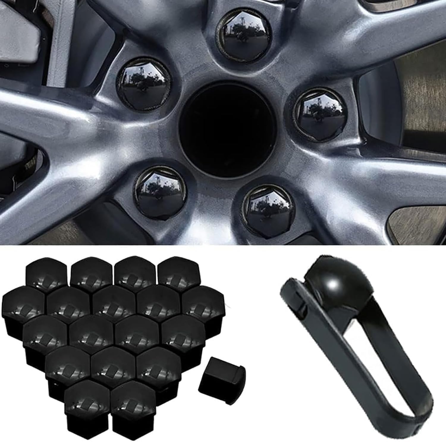 VAPORVERSE 20 Pcs Car Wheel Nut Covers for FIAT 500 und 500 C Cabrio ab Bj. 2013 Crema, Hex Bolt Protectors with Removal Tool, Anti-Rust Alloy Wheel Hub Styling Accessories,17mm