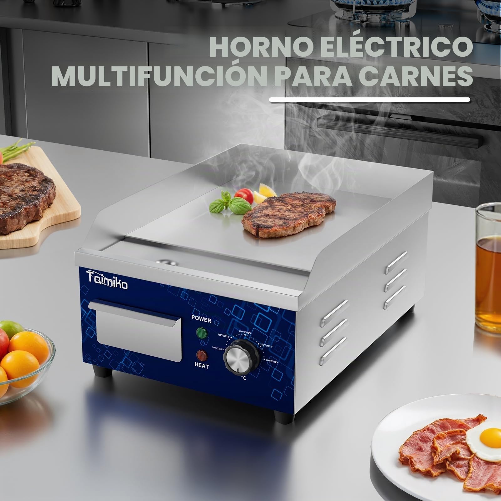 TAIMIKO - Plancha eléctrica profesional para barbacoa de acero inoxidable, placa de parrilla de hierro fundido liso 50-300 ℃