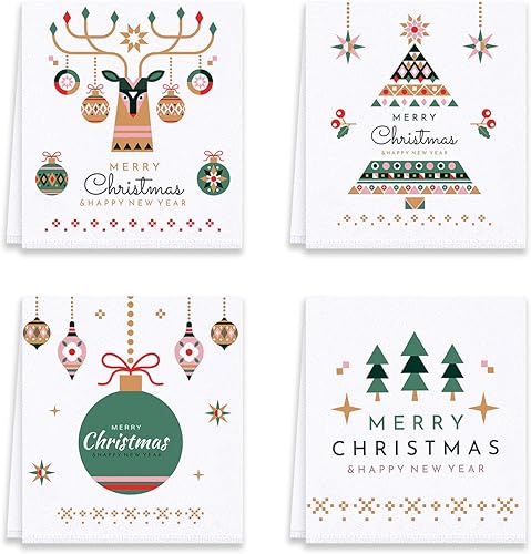 Juego de 4 trapos de cocina de Navidad, toallas de mano blancas divertidas y decorativas, paños de cocina, regalos de inauguración de la casa,