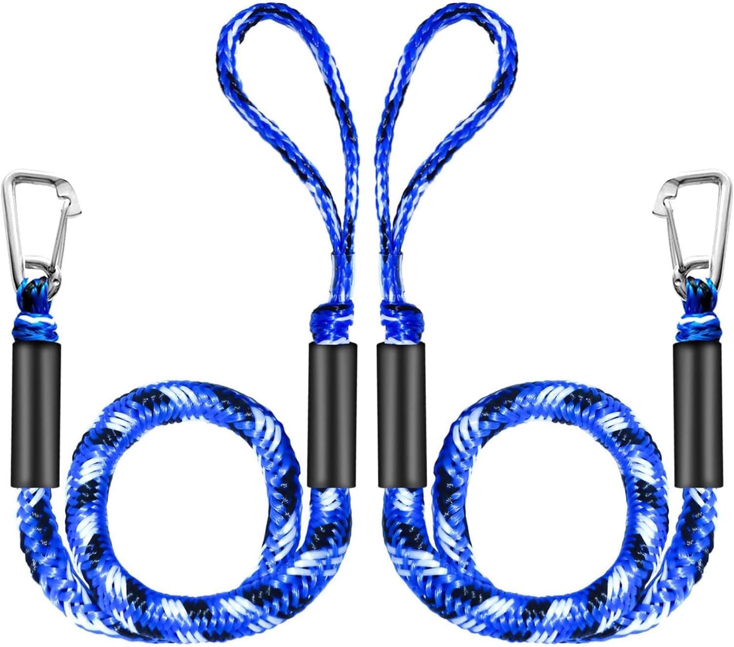 2 Pack Bungee Dock Line with Hook, Mooring Ropes with 10mm Elastic Inner Core, Boat Dock and Anchor Lines with Side Foam Floats and Braided PE Ropes(4 ft, Blue)