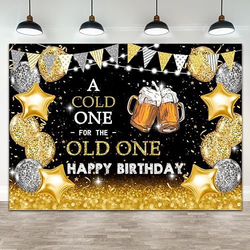 Miniatura 1 de Wollmix Decoraciones de fiesta de cumpleaños para hombres, pancarta de feliz cumpleaños, telón de fondo de Cheers and Beers A Cold One para el