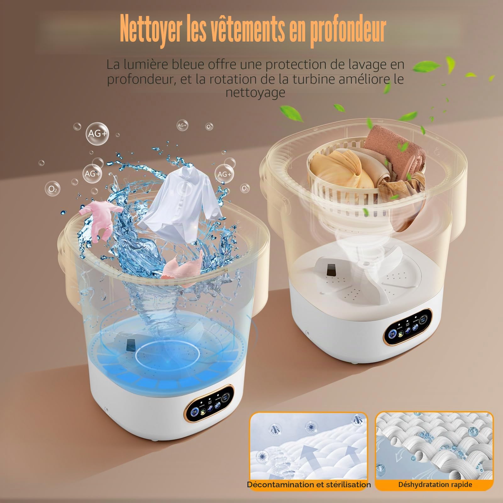 Machine à laver portable, mini laveuse pliable de 15 L avec 3 modes de nettoyage, panier de vidange, petite machine à linge pliable pour voyage, camping, dortoirs, camping-cars, appartements