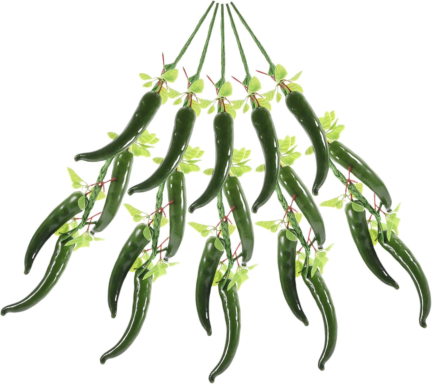5pcs Artificial Pepper Hanging Ornaments Lifelike Simulation Pepper String Decor with Leaves for Garden Kitchen Party Wall Decoration