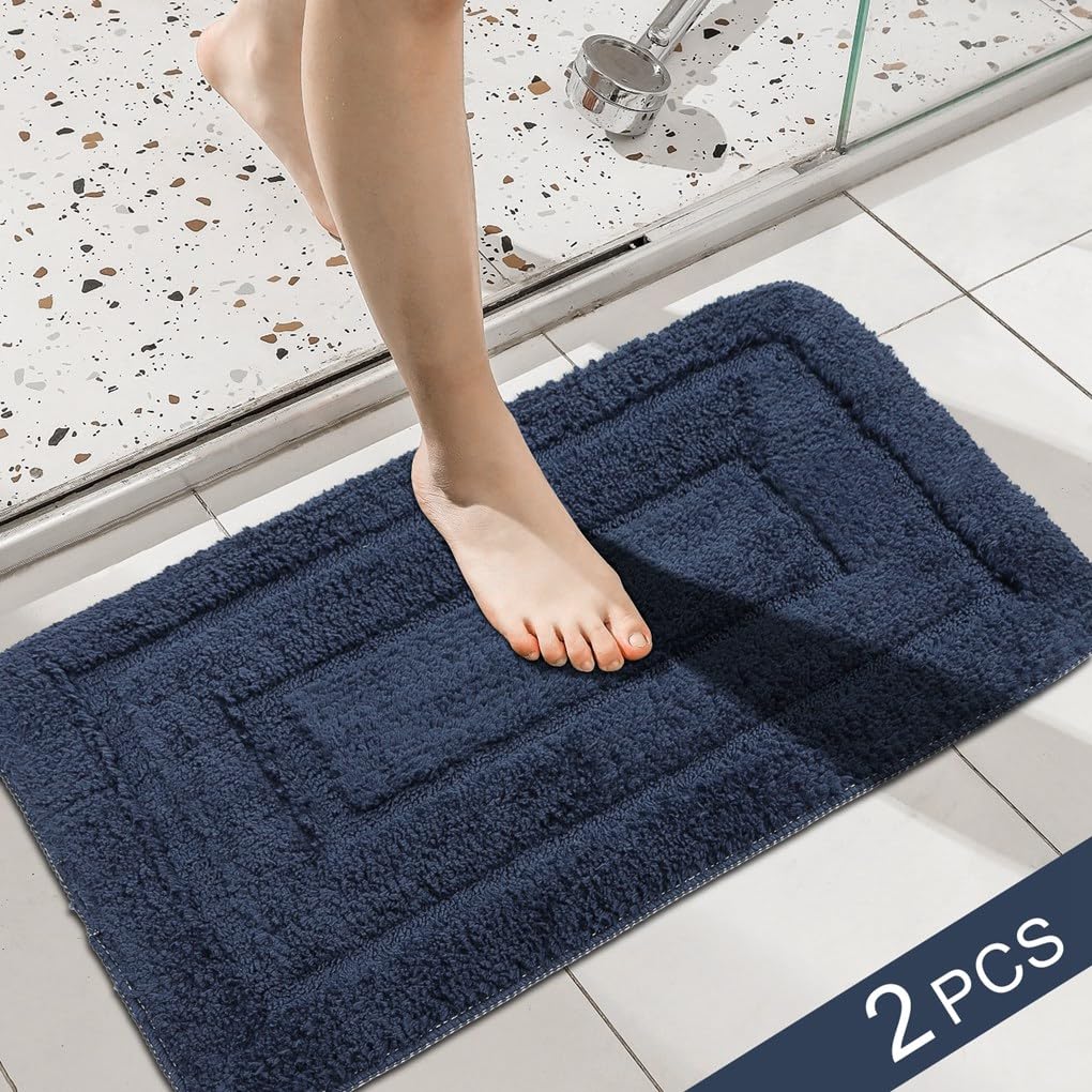 Arthome Alfombras de Baño Azul Oscuro 2 Piezas 40x60cm Shaggy Suave y Absorbente, Alfombra de Baño de Microfibra de Felpa Antideslizante, Lavado a Máquina en Seco para Baño, Suelo, Bañera y Ducha