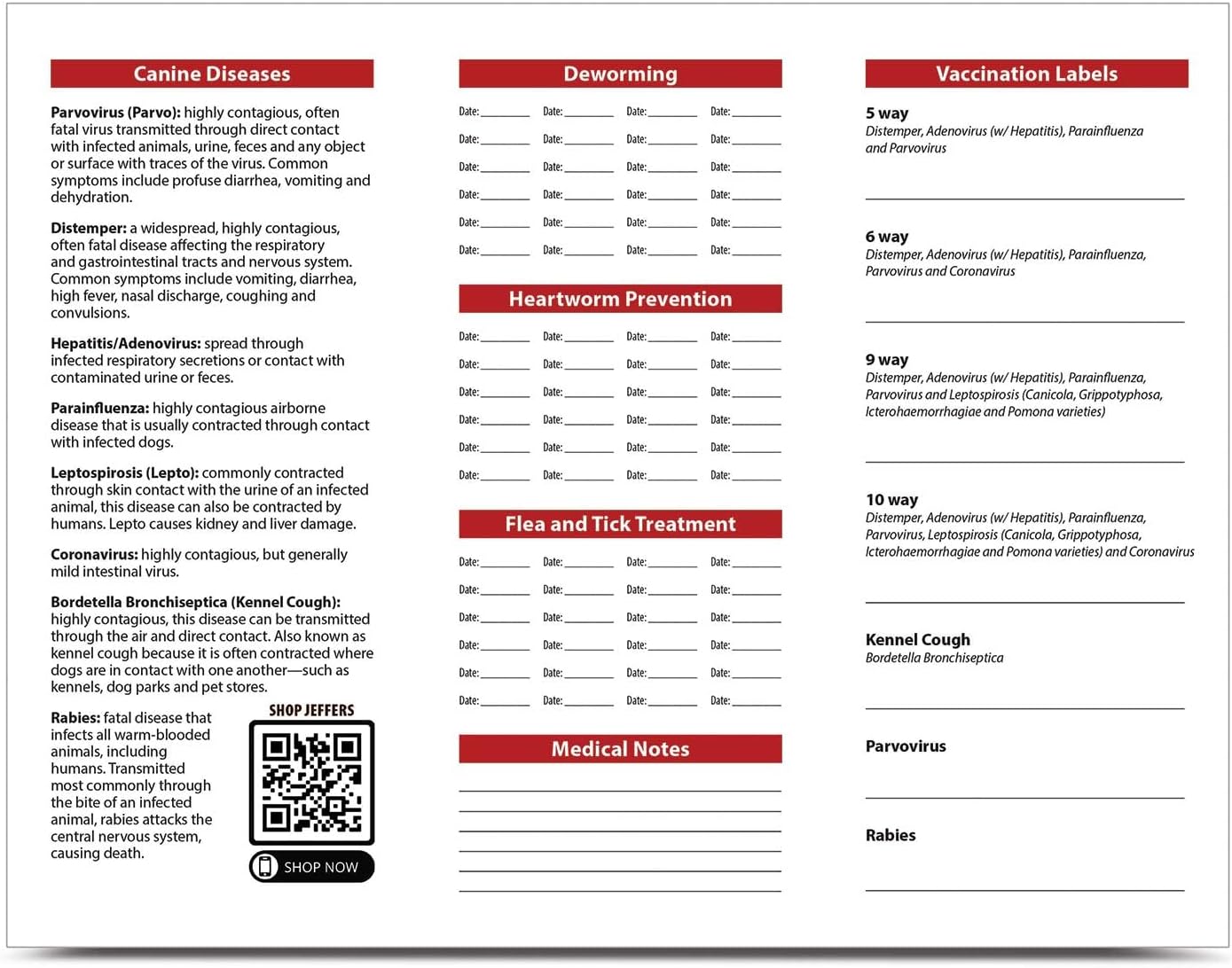 Jeffers Canine Health Records, 50 Pack