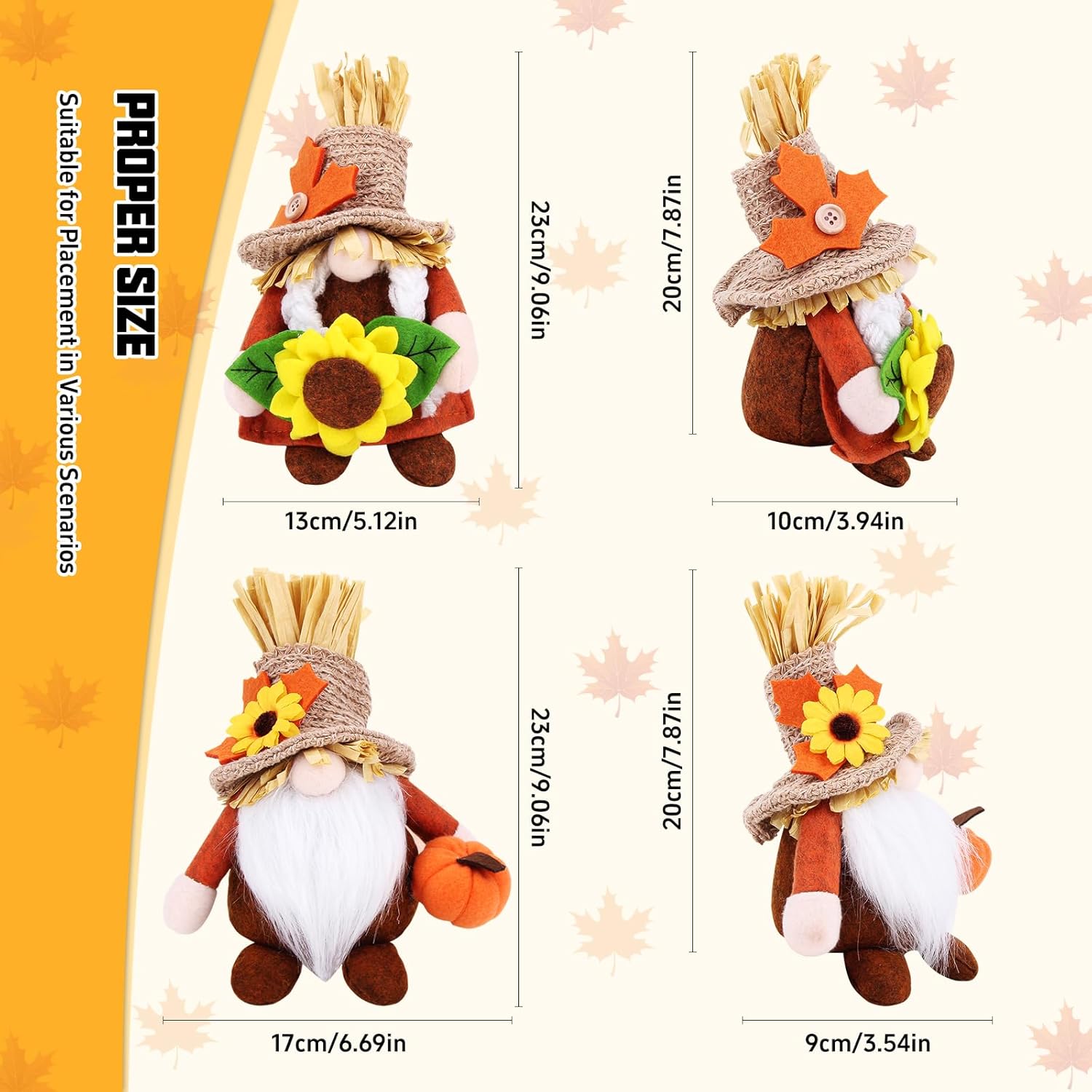 2pcs Fall Thanksgiving Gnomes Plush Decorations for Home, Cute Thanksgiving Gnomes Plush Pumpkin Maple Leaves Fall Gnome Set Home Indoor Table Tiered Tray Decor, Harvest Autumn Holiday Decoration Gift - Image 2