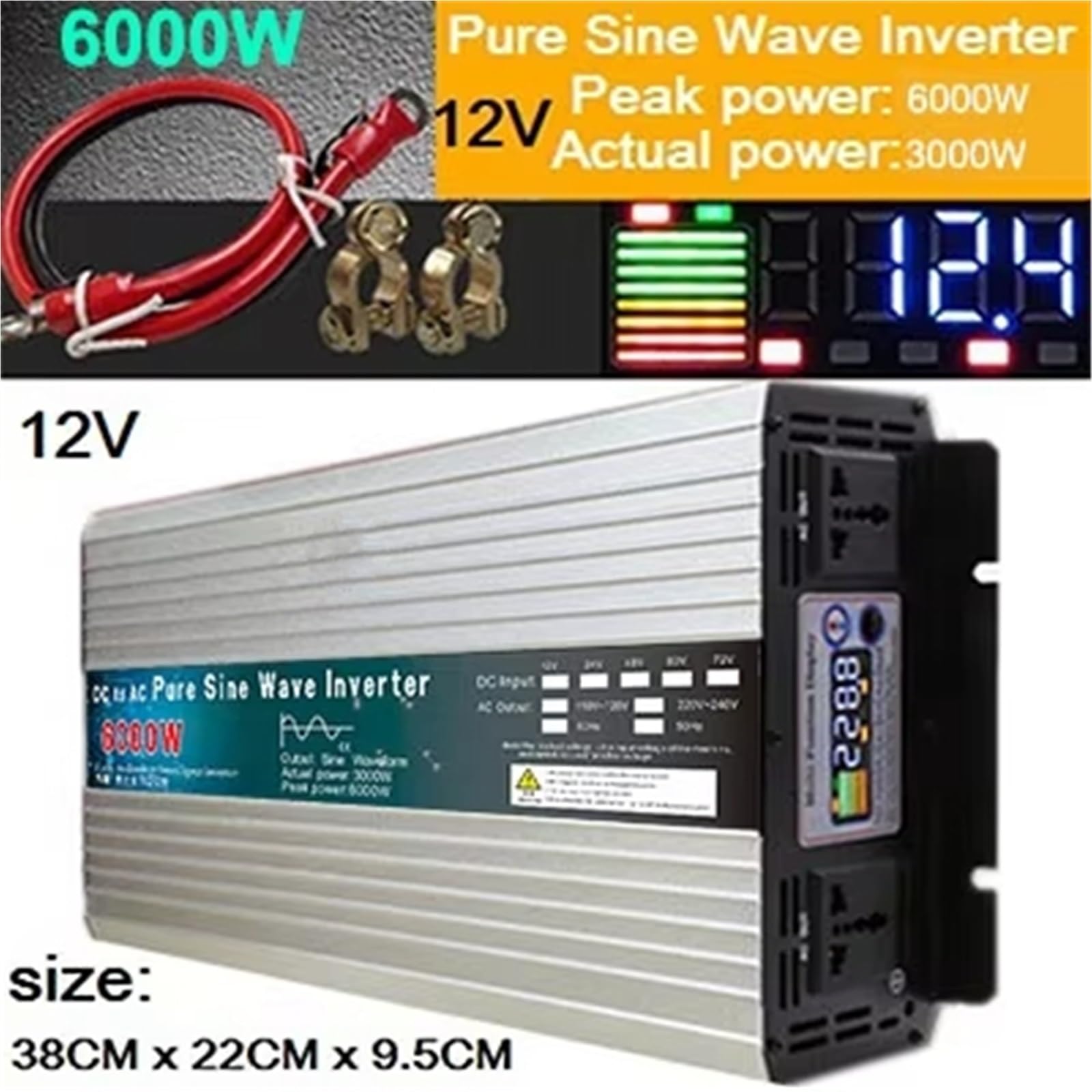 Inversor Inversor De Onda Sinusoidal Pura 12V/24V/48V/60V A 220V/230V 50Hz 6000W/8000W Convertidor De Voltaje Energía Solar De Onda Sinusoidal Pura(12V6000W)