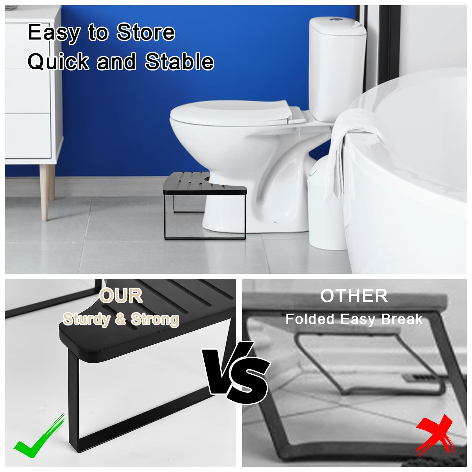 Toilettenhocker, Toilettenhocker Erwachsene, Klohocker Erwachsene, Klohocker, Kackhocker für Erwachsene und Kinder,Tragbarer Klo Hocker, Anti-Rutsch WC Hocker (Schwarz)