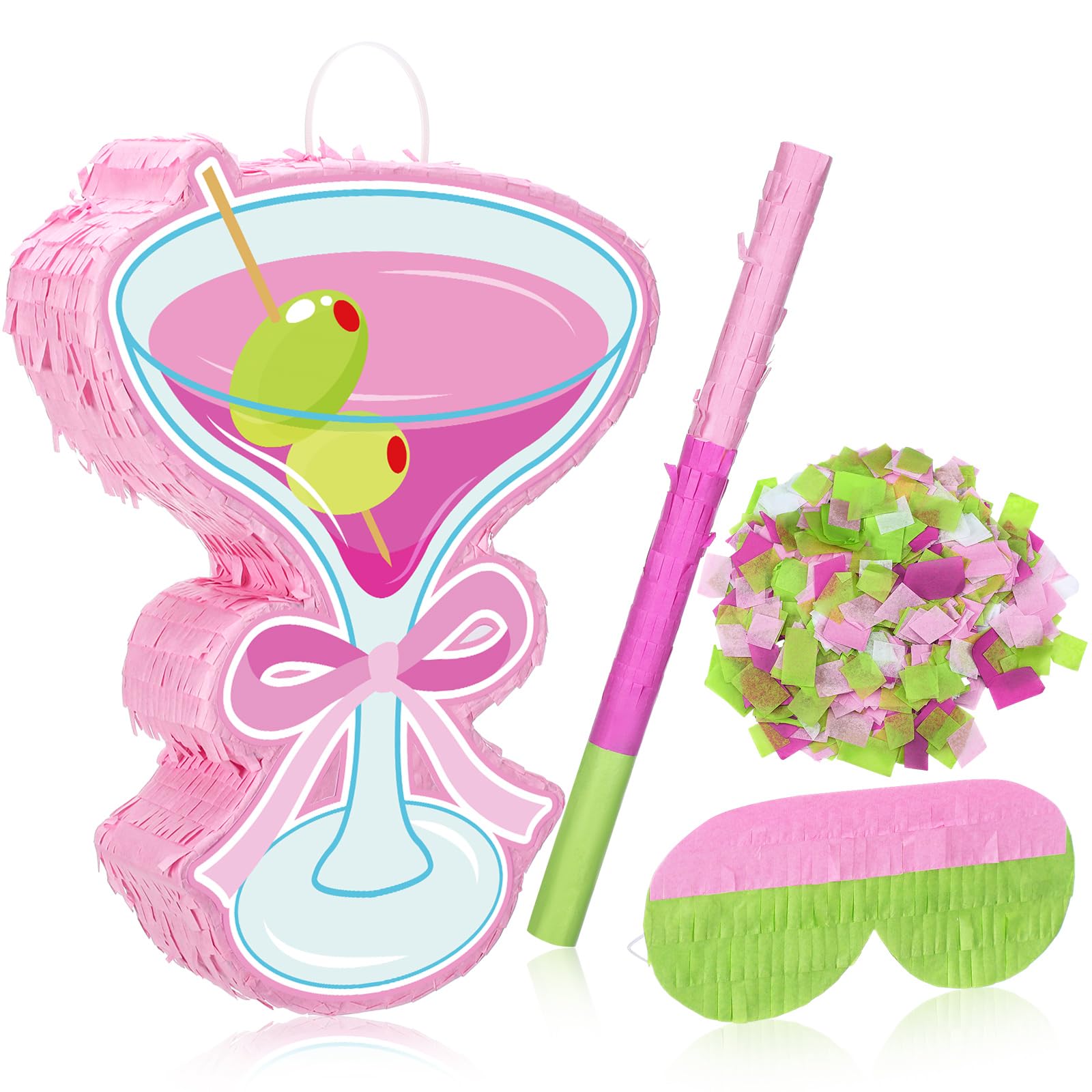 Harloon Pink Martini Piñata with Stick Blindfold Confetti Margarita Bachelor Party Decorations Cocktail Wine Glass for Margs Matrimony Birthday Martini Party Supplies
