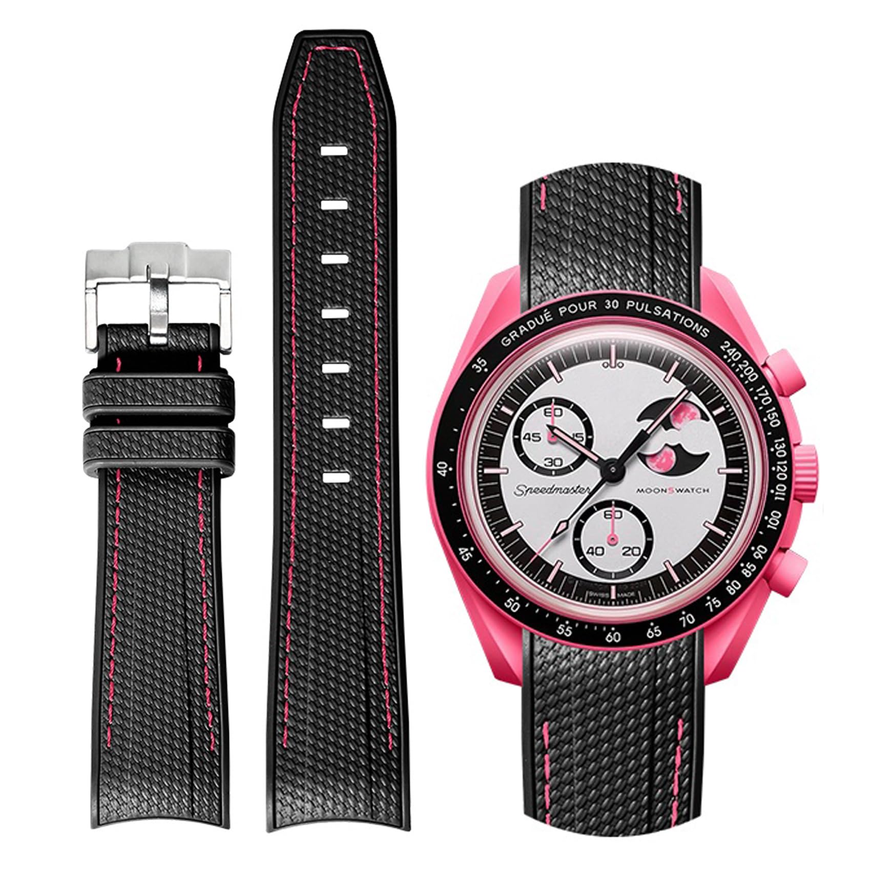 BONACE Bands for Moonswatch Watch,Curved SIlicone Strap Compatible with Omega X Swatch 20mm Watch,Swatch Omega Moonswatch Speedmaster Replacement No Gap Strap Men Women