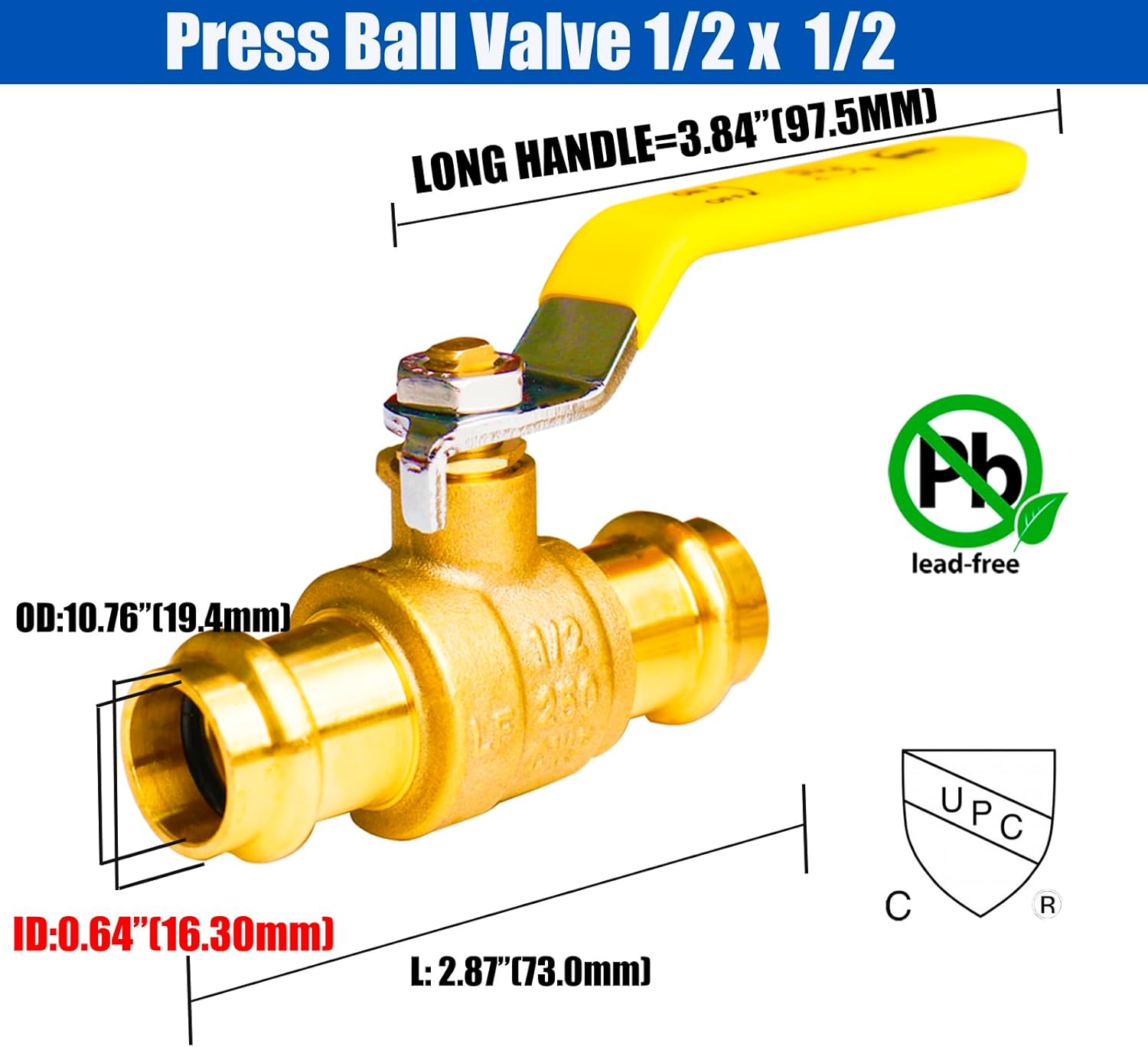 WHK 10 Pack 1/2" Press Propress Ball Valve Pro Press Ball Valve Fittings to Press into 1/2" Copper（Lead-Free,Pro Press Brass Ball Valve 1/2,10PCS)