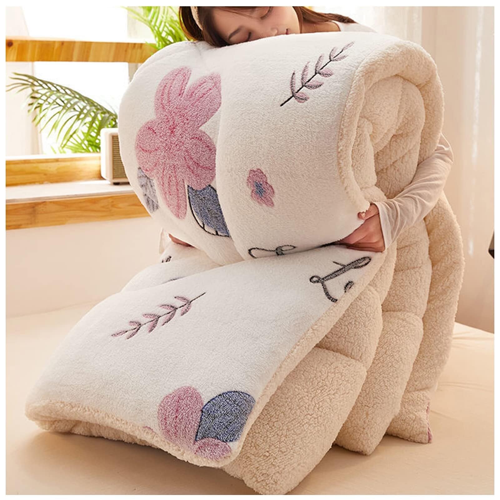 Super Warm Lamb Quilt Winter Blanket，Flannel Fleece/Double Fabrics, Thicken Breathable Warmth Fluffy(Color4,180x220cm(4kg))