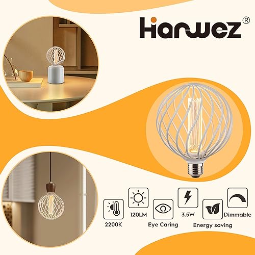 Miniatura 9 de Bombilla LED decorativa, cubierta de malla metálica negra, base mediana E26, luces LED para lámpara de pie de dormitorio, lámpara de techo y lámpara