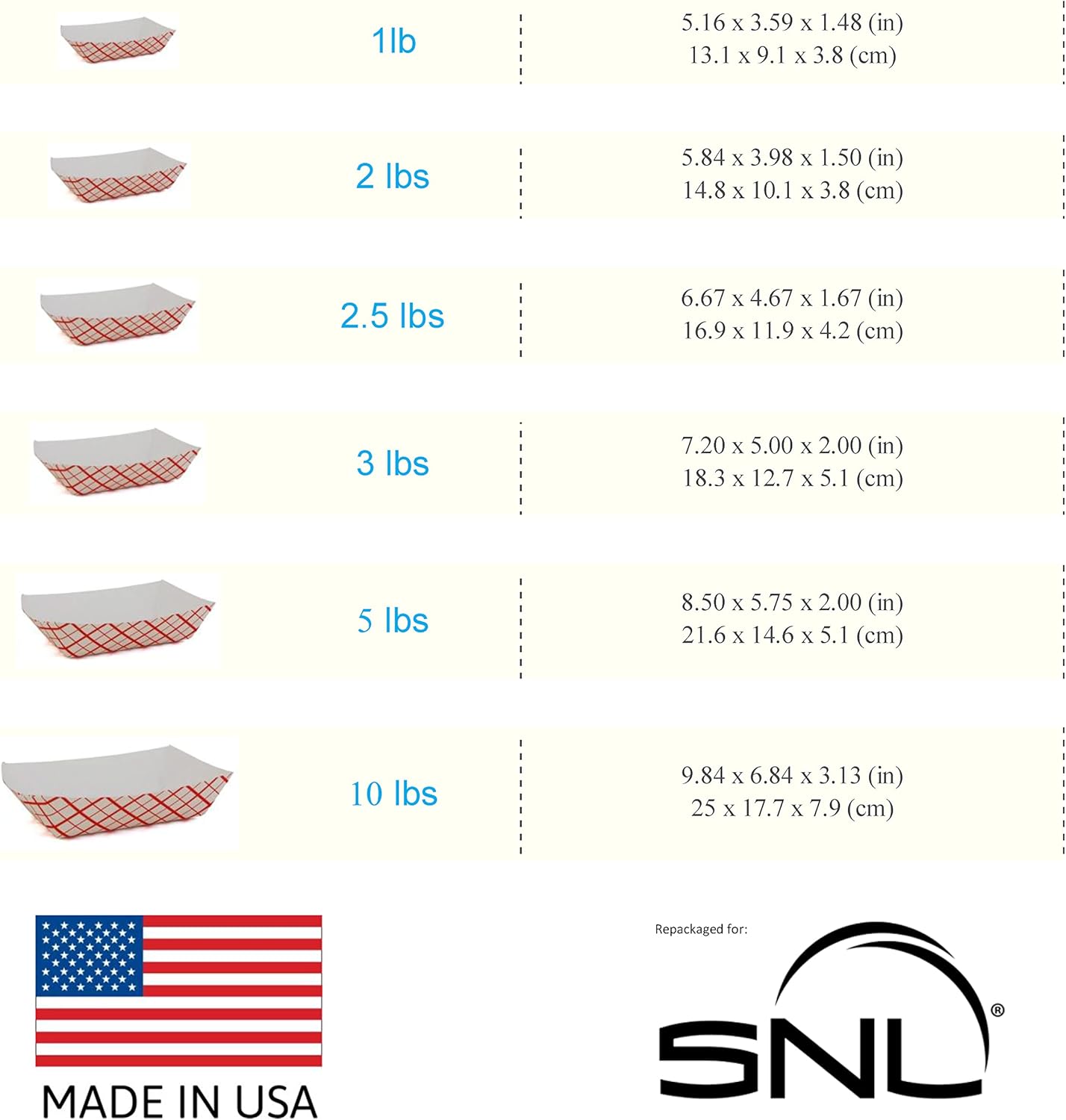 SNL 3lb Paper Food Trays, Durable, Made in USA. Holds Nachos, Fries, Hot Corn Dogs, Ice Cream and more. - 3 Pound Capacity, 250 Pack