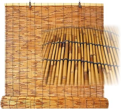Outdoor Bamboo Roll Up Blind Blackout Shades,Waterproof Roller Shades for Porch Patio Interior Windows,Cordless Roman Roller Blinds Privacy Curtain,Easy to Install