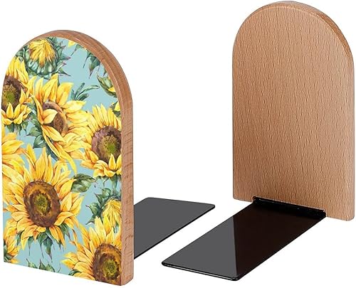 Miniatura 2 de Sujetalibros decorativos de madera con diseño de girasol amarillo acuarela para estantes, habitación de los niños, escritorio en casa, oficina,