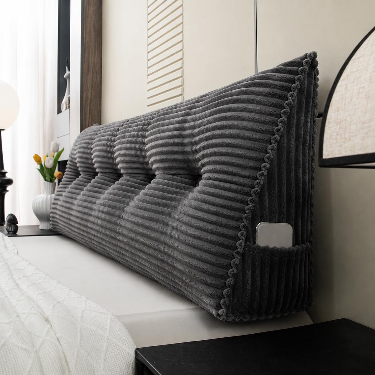 AZMAHT Headboard Cushion, Corduroy Wedge Backrest Pillow for Bed And Sofa
