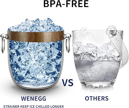 Miniatura 5 de Cubo de hielo con tapa, cuchara, pinzas y colador, acero inoxidable aislado bien hecho, mantiene el hielo congelado durante más tiempo, ideal para