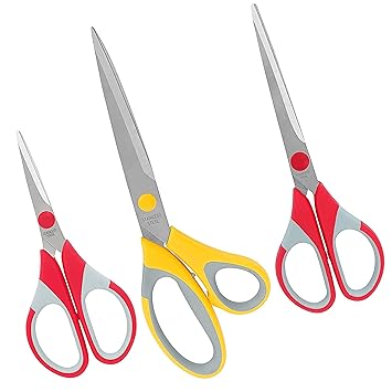 ABOUT SPACE Multipurpose Scissors Set - (Set of 3) Stainless Steel Multicoloured Scissors at Different Sizes for Household,Home & Kitchen, Office, Art & Craft, Sewing, Cloth Cutting (8.5", 6.9", 5.5") - image, photos