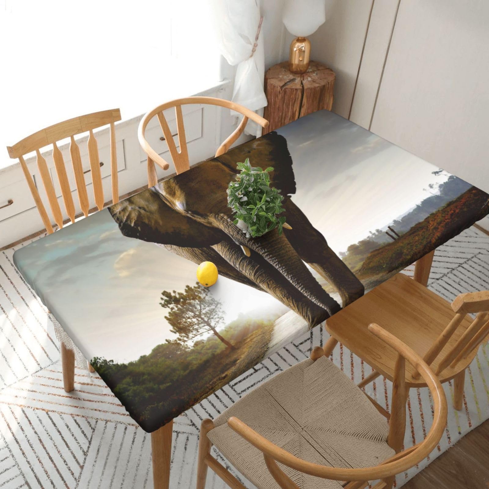 BNVSADC 3D Elephant Printed 5FT Tablecloth Polyester Kitchen Water Resistant Table Cloth Dining Table Decoration Table Covers, 152x76 CM
