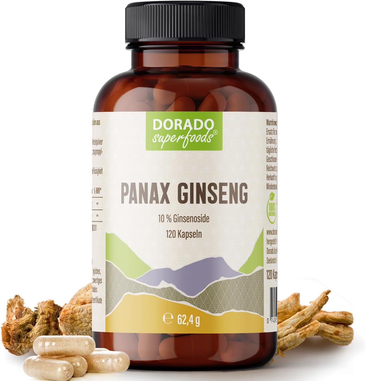 Korean Panax Ginseng Capsules High Dose - 420 mg Extract per Capsule Equivalent to 4200 mg Raw Root with 10% Ginsenosides - 120 Vegan Capsules Dorado Superfoods