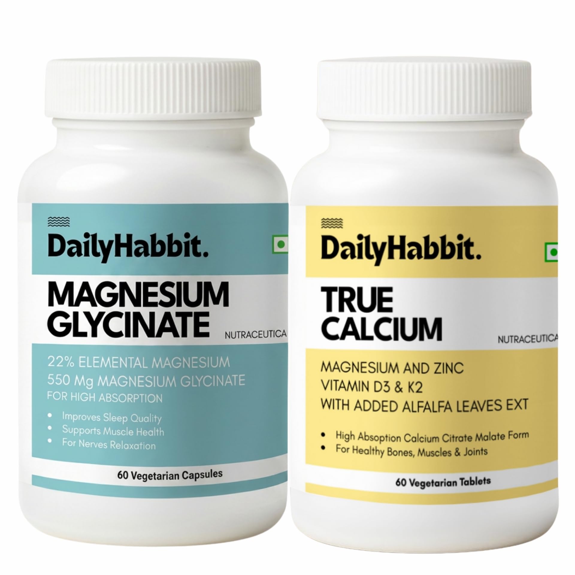 TRUE Bone & Muscle Health Combo | Calcium Citrate 1000mg + Magnesium Glycinate 550mg | Vitamin D3, K2, Zinc & Magnesium | 120 Veg Tablets/Capsules-image-44