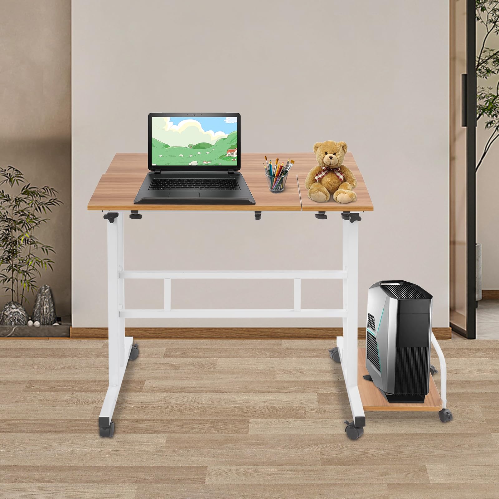 Foldable Standing Desk with Wheels Adjustable Height 26 4-45 3 Multi-Functional Computer Desk for Home Office 44lbs Load — view 2