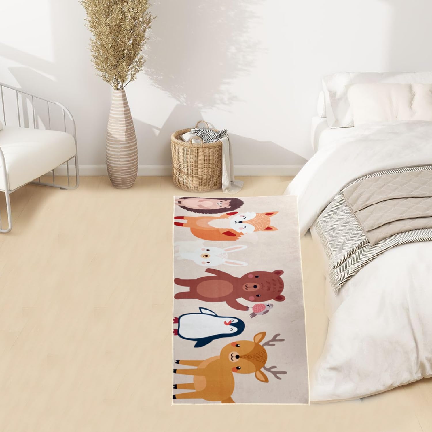 Tapis Chambre Bebe Tapis de Jeu Antidérapant Lavable 80x160cm Renard