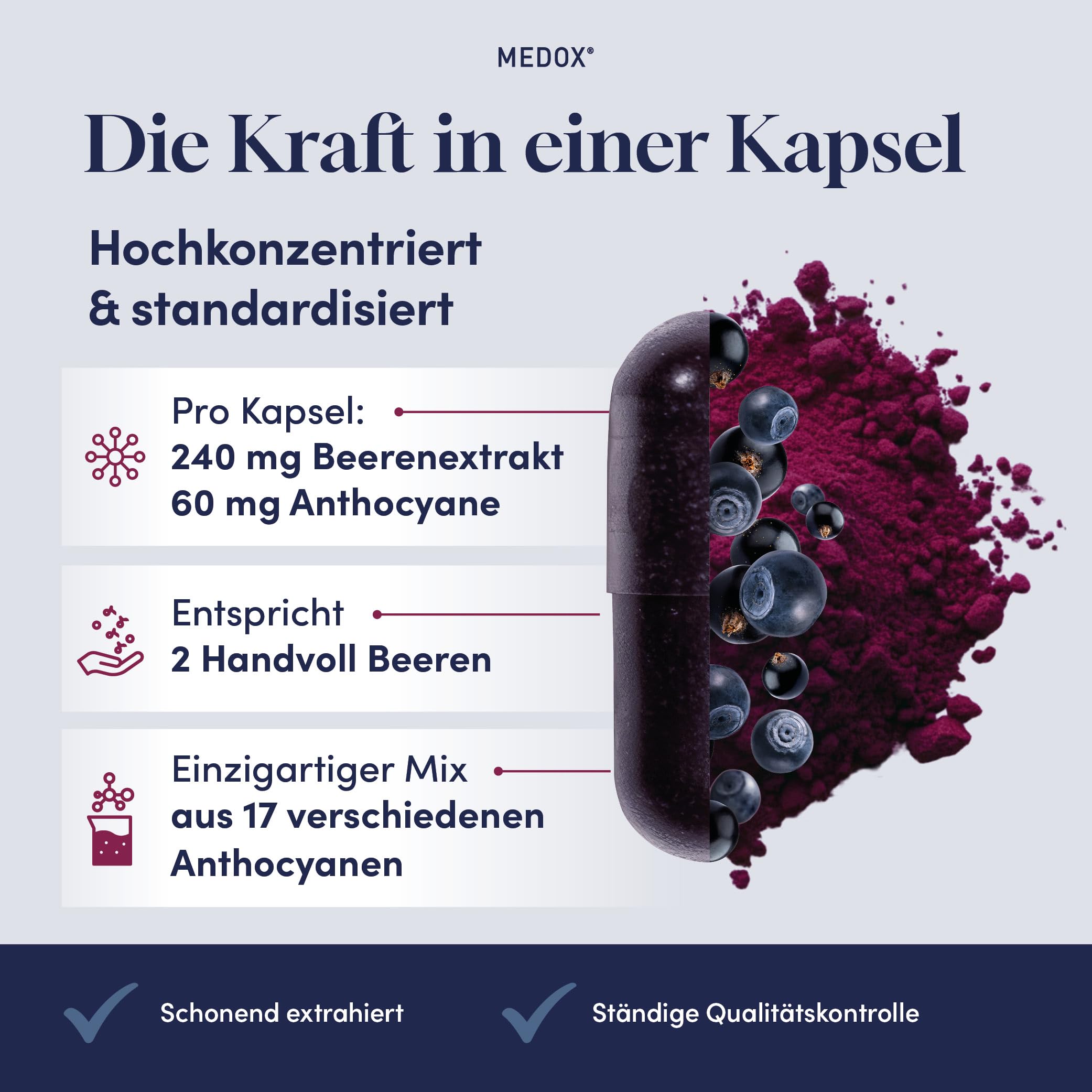 MEDOX Klassisch Anthocyane Kapseln, 30 Kapseln | Wilde Heidelbeeren & Schwarze Johannisbeeren, 60 mg standardisierte Anthocyane, 17 Anthocyane, Gefäße & Venen, vegan
