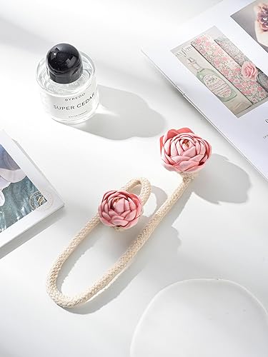 Miniatura 4 de SUQ I OME 2 piezas de flores artificiales hechas a mano con clips para cortinas de ventana para mujeres, niñas, dormitorio decorativo (rosa)