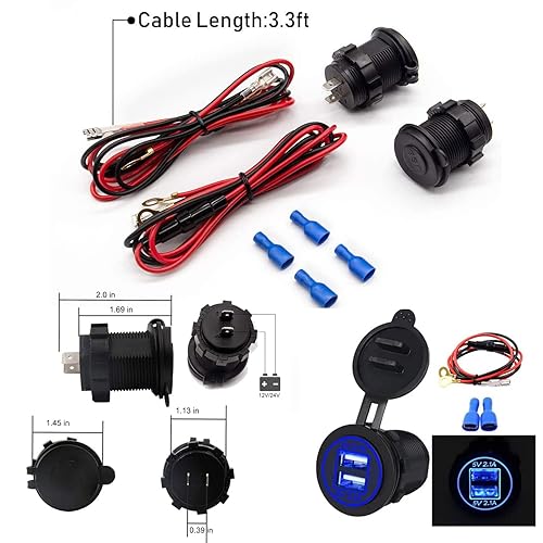 Miniatura 6 de [Paquete de 5] Toma USB de 12 V, cargador rápido USB doble, toma de corriente impermeable de 12 V/24 V 2.1 A y 2.1 A para automóvil, carrito de