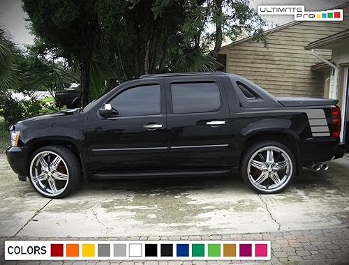 Miniatura 2 de Side Racing - Adhesivo de vinilo con rayas para cama compatible con Chevrolet Avalanche 2007-2013 (plateado)