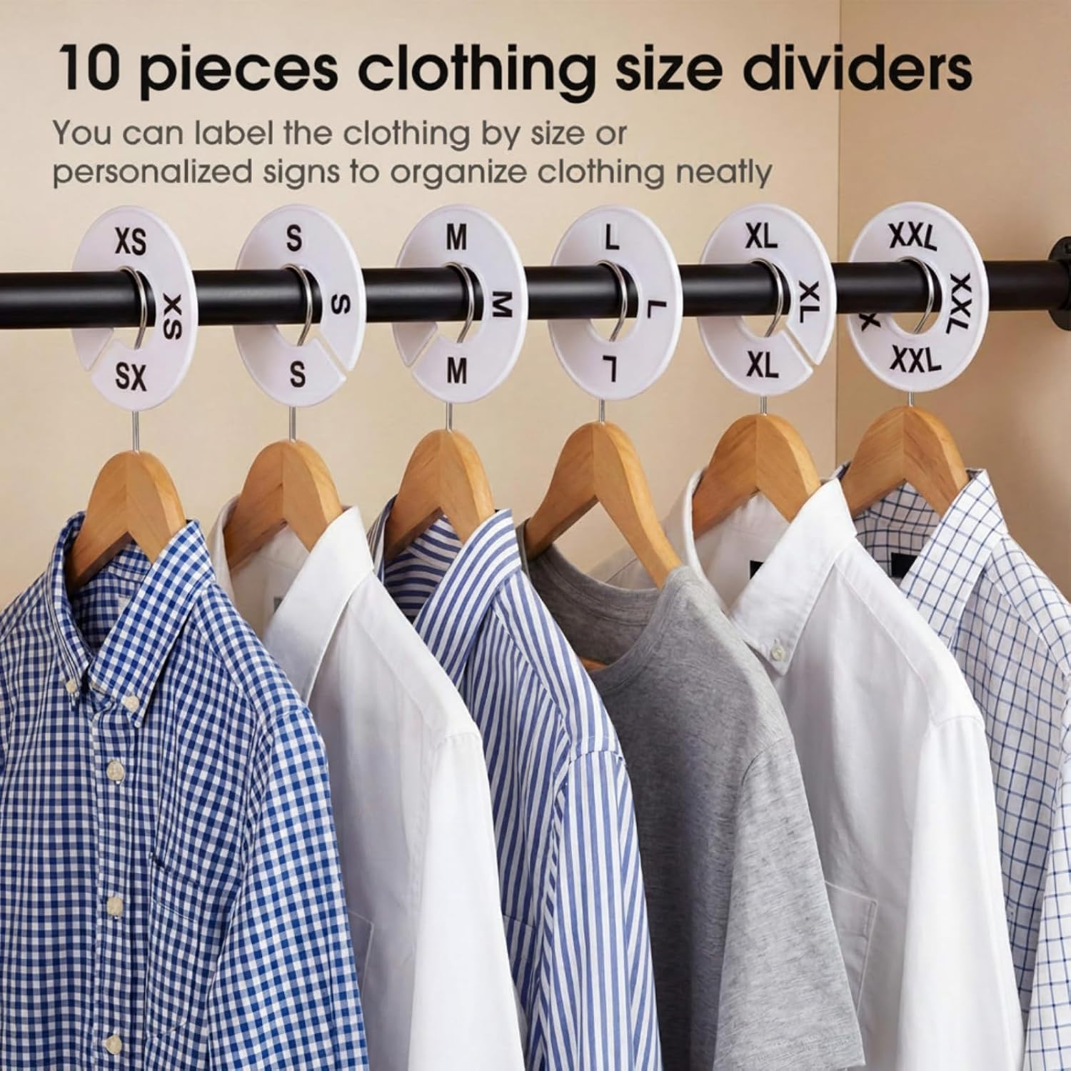 Blulu 10 Pack Clothing Rack Size Dividers Round Hangers Dividers