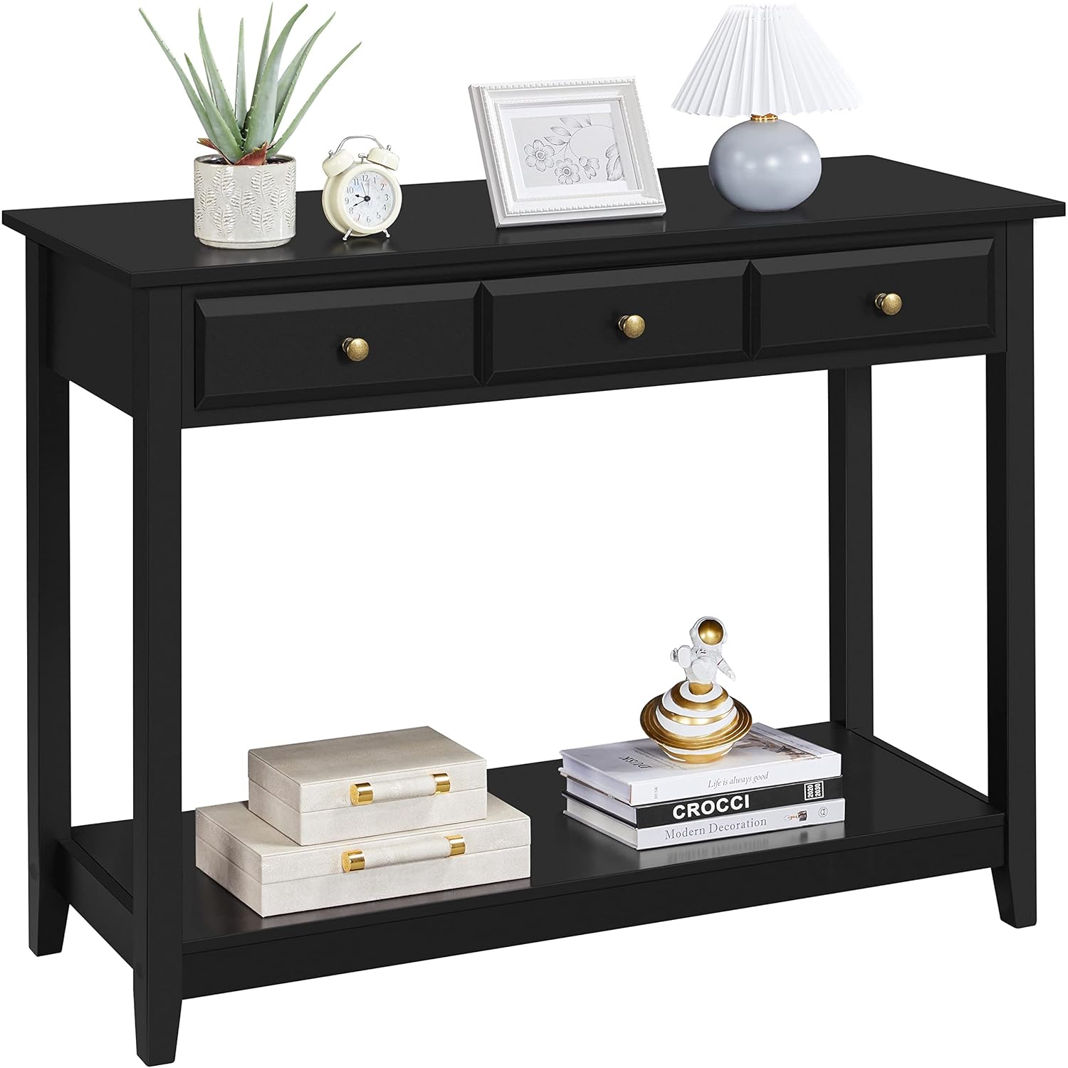 Yaheetech Console Table with 3 Drawers Wood Entryway Table with Storage Shelf Sofa Tables Narrow Long for Living