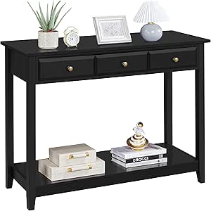 Amazon.com: Yaheetech Console Table with 3 Drawers, Wood Entryway Table ...