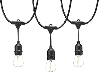 Amazon Basics 24-Foot Commercial Grade Outdoor String Lights with 8 S14 Edison Style 1-Watt LED Bulbs - Soft White & Black...