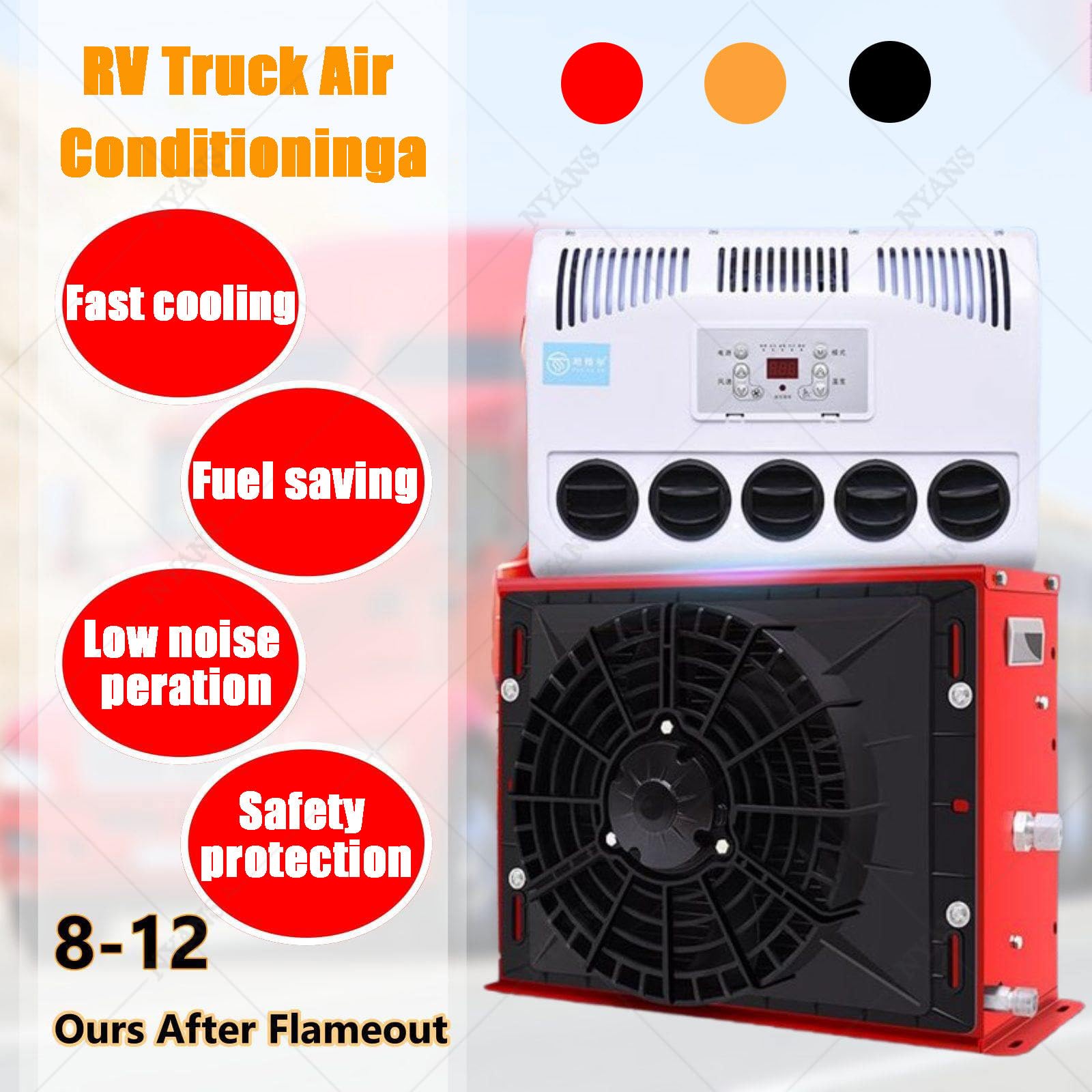 Aire Acondicionado para Cabina de Camión de 12V/24V, Unidad de Aire Acondicionado de Estacionamiento Dividido, Aire Acondicionado para Autocaravana, Autobús, Caravana,24V-Black
