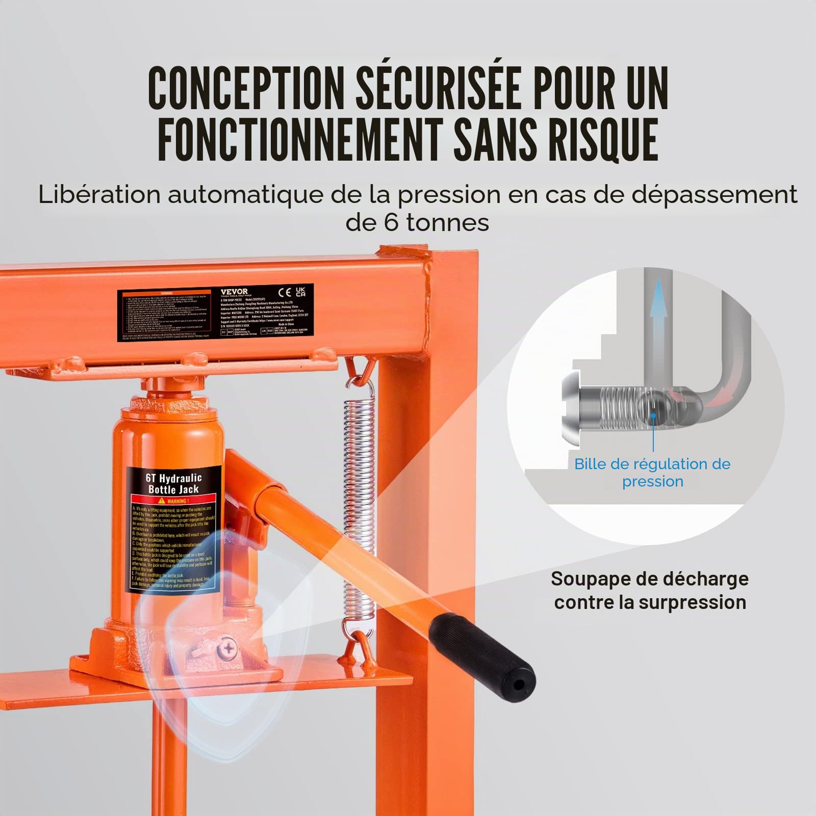 VEVOR Presse Hydraulique d'Atelier 6 T Presse Automobile d’Établi Course 110 mm Hauteur 55-250 mm avec Vérin Cadre en H Robuste pour Montage Démontage des Silentblocs Roulements Pliage Redressage