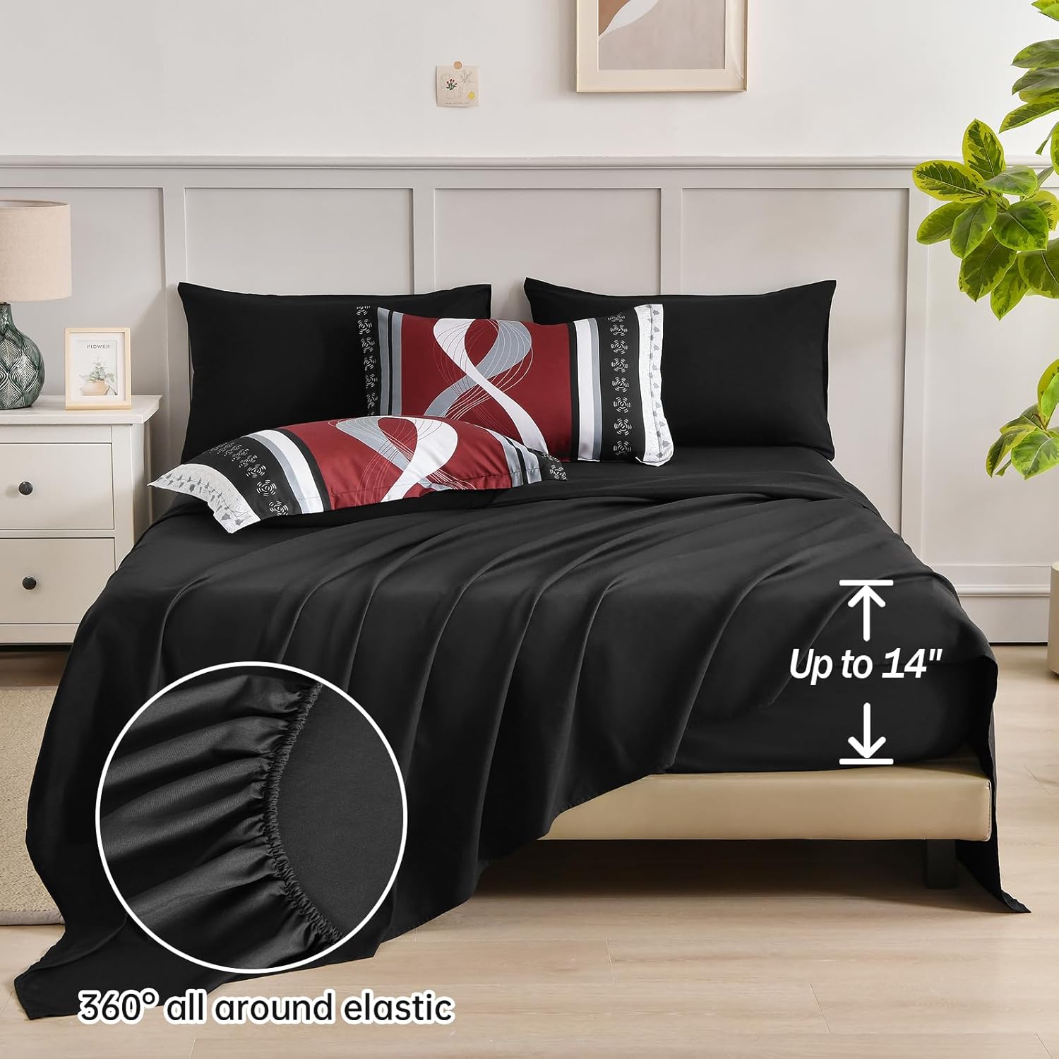 Anibedding Burgundy Comforter Set Queen Size, 8 Pieces Striped Bed in a Bag, Patchwork Comforter with Sheets Set Soft Microfiber Boho Bedding Sets(90"×90") - Image 5