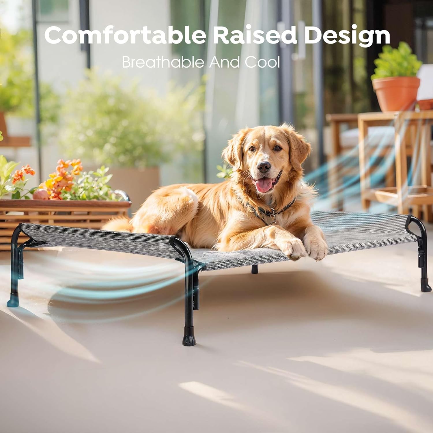 Veehoo Elevated Dog Bed, Outdoor Raised Dog Cots Bed for Large Dogs, Cooling Camping Elevated Pet Bed With Slope Headrest for Indoor and Outdoor, Washable Breathable, X-Large, Black Silver, CWC2204 4 710lty3iI5L. AC SL1500