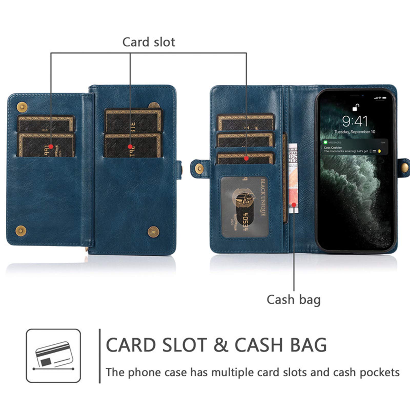 Etui kompatybilne z iPhone 12/12Pro (6,1"), zdejmowane 2 w 1 etui z klapką ze skóry magnetycznej z przegródkami na karty, wielofunkcyjne etui na telefon do iPhone'a 12/12Pro, zielone