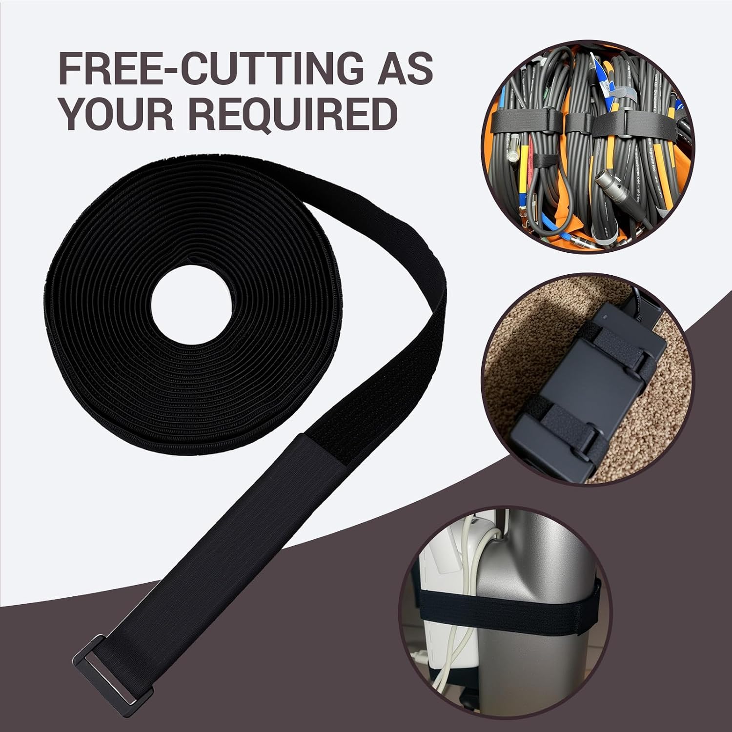 Black Cable Ties Roll with Buckles, Adjustable Nylon Straps Hook and Loop Cord Organizer, Cut-to-Length Loop Strap for Home, Office and Garage image 3