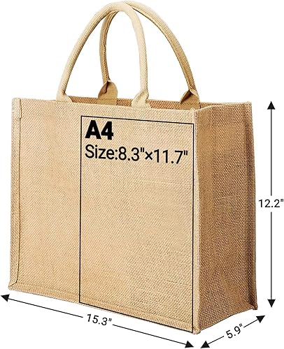 Miniatura 9 de Segarty Bolsas de mano, paquete de 12 bolsas grandes de arpillera reutilizables de lona de yute para regalos con asas, bolsa en blanco a granel para