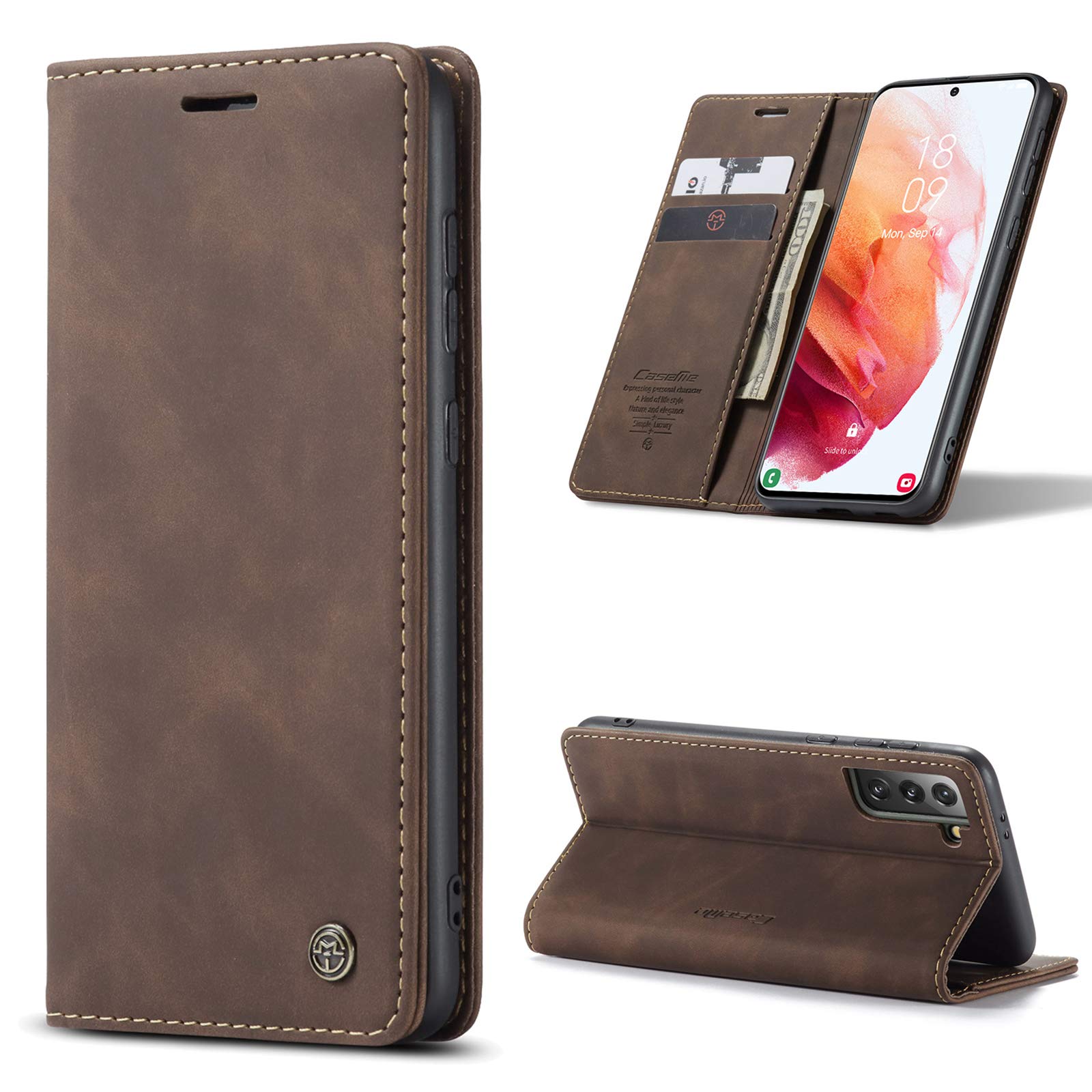 Kowauri Flip Case for Galaxy S21,Leather Wallet Case Classic Design with Card Slot and Magnetic Closure Flip Fold Case for Samsung Galaxy S21 5G (Coffee)