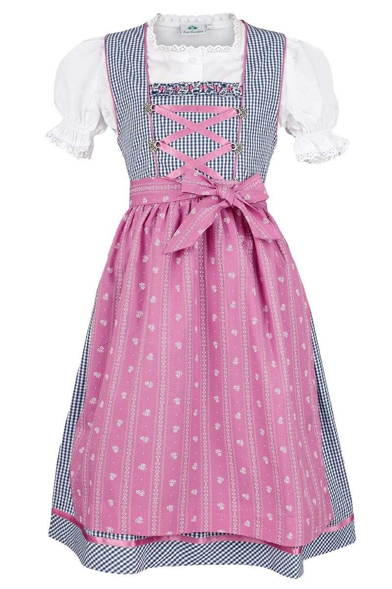 Isar-Trachten Dziewczęcy dirndl Marine różowy z bluzką, granatowy, 80, morski, 86 cm