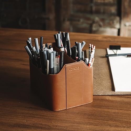 Miniatura 5 de Londo - Soporte para control remoto de cuero PU, organizador de escritorio para suministros de oficina con ranura para tableta, cepillo de